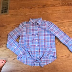 XS J Crew plaid tie front shirt